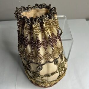 Nancy Bacich Metal Chain and Gold Metallic Gold Pewter Thread Cinch Hand Bag